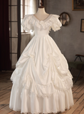 Retro Wedding Dress V-neck Pleated Wedding Dress HZ0319