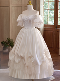 Vintage Wedding Dress Off Shoulder Pleated Wedding Dress HZ0319