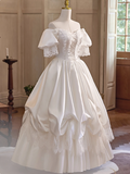 Vintage Wedding Dress Off Shoulder Pleated Wedding Dress HZ0319