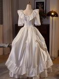 Retro Wedding Dress Square Neck Pleated Wedding Dress HZ0319