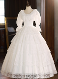 Elegant Wedding Dress Crew Neck Lace Pleated Wedding Dress HZ0319
