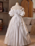 Vintage Wedding Dress Off Shoulder Pleated Lace Wedding Dress HZ0319