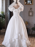 Popular Wedding Dress V-neck Pleated Lace Wedding Dress HZ0319