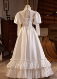 Retro Wedding Dress Long Sleeve Pleated Wedding Dress HZ0319