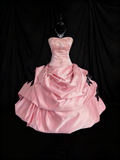 Cute Prom Dress Pink Strapless Pleated Ball Gown Quinceanera Dress Birthday Outfits HZ0319