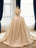 Minimalist Wedding Dress Asymmetrical Neck Pleated Wedding Dress HZ0319