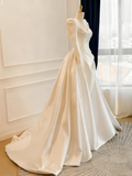 Vintage Wedding Dress Long Sleeves Pleated Wedding Dress HZ0319