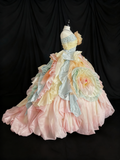 Pretty Prom Dress Strapless Pleated Flower Evening Dress Sweet 16 Dress Birthday Outfits HZ0319