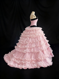 Beauty Prom Dress Strapless Pleated Tulle Ball Gown Quinceanera Dress Birthday Outfits HZ0319