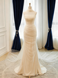 New Arrival Wedding Dress Strapless Tulle Pleated Mermaid Wedding Dress HZ0319