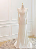 Minimalist Wedding Dress V-neck Long Sleeves Wedding Dress HZ0319