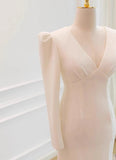 Minimalist Wedding Dress V-neck Long Sleeves Wedding Dress HZ0319