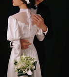 Retro Wedding Dress High Collar Pleated Wedding Dresss HZ0319