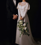 Retro Wedding Dress High Collar Pleated Wedding Dresss HZ0319