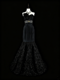 Beauty Prom Dress Black Strapless Pleated Mermaid Evening Dress Gala Dress HZ0319