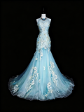 Beauty Prom Dress Light Blue Pleated Tulle Mermaid Evening Dress Birthday Party Outfits HZ0319