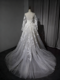 New Arrival Wedding Dress Long Sleeve Backless Tulle Pleated Wedding Dress HZ0319