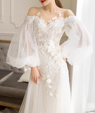 Newest Wedding Dress Crew Neck Floral Tulle Wedding Dress HZ0319