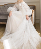 Newest Wedding Dress Crew Neck Floral Tulle Wedding Dress HZ0319