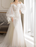 Newest Wedding Dress Crew Neck Floral Tulle Wedding Dress HZ0319