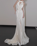 Minimalist Wedding Dress Halter Pleated Mermaid Wedding Dress HZ0319