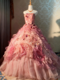 Beauty Prom Dress Strapless Ruffle Pleated Ball Gown Evening Dress Quinceanera Dress HZ0319