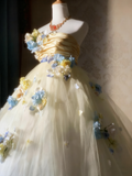 Charming Prom Dress Strapless Floral Tulle Pleated Ball Gown Evening Dress Sweet 16 Dress HZ0319