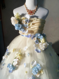 Charming Prom Dress Strapless Floral Tulle Pleated Ball Gown Evening Dress Sweet 16 Dress HZ0319