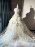 Charming Prom Dress Strapless Floral Tulle Pleated Ball Gown Evening Dress Sweet 16 Dress HZ0319
