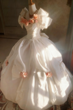Vintage Wedding Dress Square Neck Flower Pleated Wedding Dress HZ0319