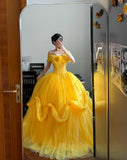 Stunning Prom Dress Off Shoulder Tulle Pleated Ball Gown Evening Dress Quinceanera Dress HZ0319