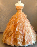Pretty Prom Dress Strapless Tiered Ruffle Ball Gown Evening Dress Birthday Party Outfits HZ0319