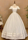 Minimalist Wedding Dress V-neck Short Sleeves Pleated Wedding Dress HZ0319