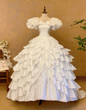 Vintage Wedding Dress Square Neck Pleated Tiered Wedding Dress HZ0319