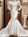 Vintage Wedding Dress High Collar Pleated Mermaid Wedding Dress HZ0319