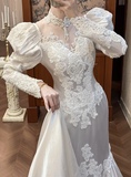 Vintage Wedding Dress High Collar Pleated Mermaid Wedding Dress HZ0319