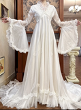 Retro Wedding Dress V-neck Pleated Tulle Wedding Dress HZ0319