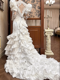 Retro Wedding Dress Sweetheart Pleated Tiered Mermaid Wedding Dress HZ0319