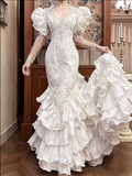 Retro Wedding Dress Sweetheart Pleated Tiered Mermaid Wedding Dress HZ0319