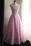 New Arrival Prom Dress Pink Spaghetti Straps Floral Evening Dress Birthday Party Dress Gala Dress HZ0319