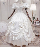 Vintage Wedding Dress V-neck Pleated Bowknot Wedding Dress HZ0319