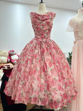 Elegant Prom Dress Crew Neck Pleated Print Evening Dress Quinceanera Dress Ball Gown HZ0319