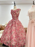 Elegant Prom Dress Crew Neck Pleated Print Evening Dress Quinceanera Dress Ball Gown HZ0319