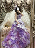 New Arrival Prom Dress Strapless Tulle Tiered Evening Dress Birthday Party Outfits Ball Gown HZ0319