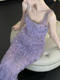 Shiny Prom Dress Spaghetti Straps Pleated Evening Dress Birthday Party Dress Gala Dress HZ0319