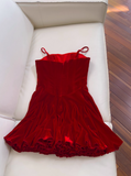 Beauty Homecoming Dress Red Spaghetti Straps Pleated Short Prom Dress Cocktail Dress Birthday Party Dress HZ0319