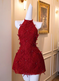 New Design Homecoming Dress A Line Halter Short Prom Dress Cocktail Dress Birthday Party Dress HZ0319