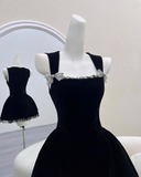Minimalist Homecoming Dress Black A Line Straps Short Prom Dress Cocktail Dress Birthday Party Dress HZ0319