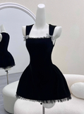 Minimalist Homecoming Dress Black A Line Straps Short Prom Dress Cocktail Dress Birthday Party Dress HZ0319
