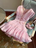 Elegant Homecoming Dress A Line V-neck Pleated Short Prom Dress Cocktail Dress Birthday Party Outfits HZ0319